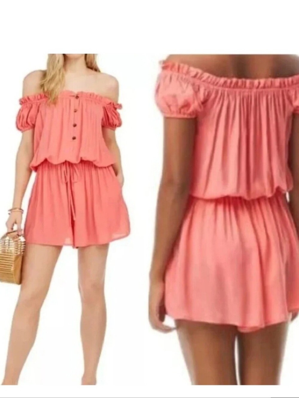 Kate Spade Cover Up Romper Women's size XS Coral Pink Drawstring Waist